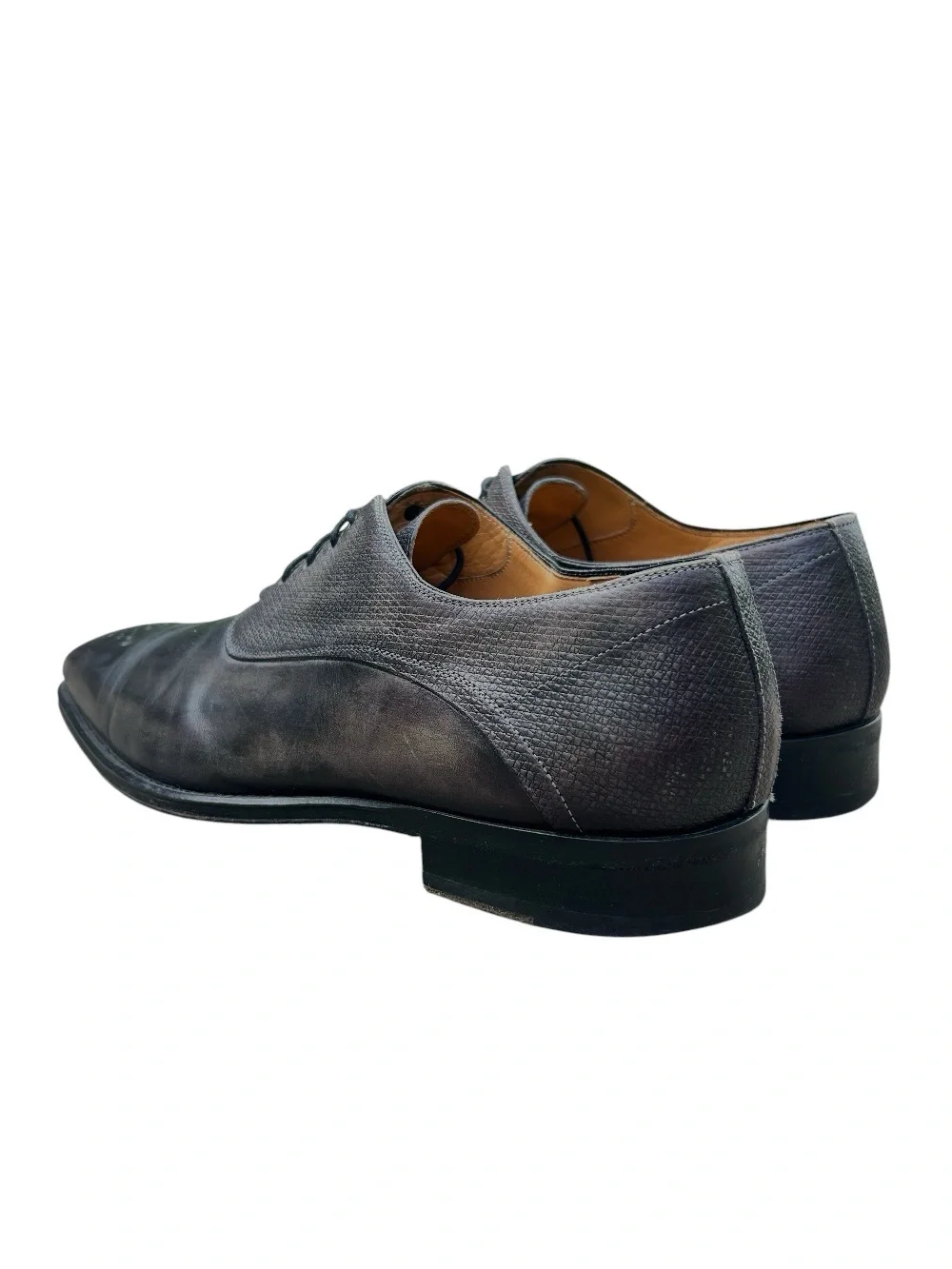 Magnanni Vaughan Leather Oxfords Hand-Burnished Black Brown Men's Size 11.5